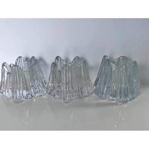 Vintage MCM Nybro Sweden Crystal Glass Volcano Votive Candle Holders Rune Strand